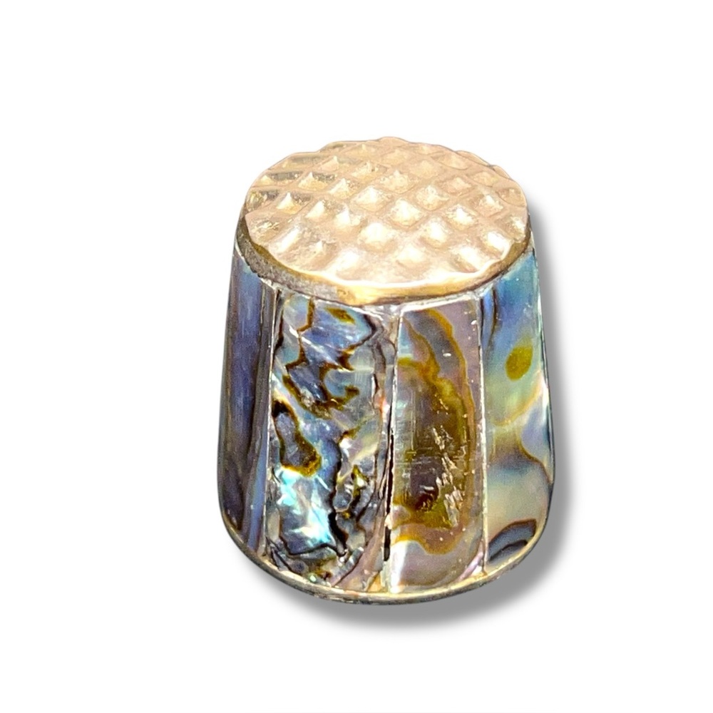 Vintage Alpaca Mother Of Pearl Abalone Inlay Thimble Gift Made In Mexico Sewing
